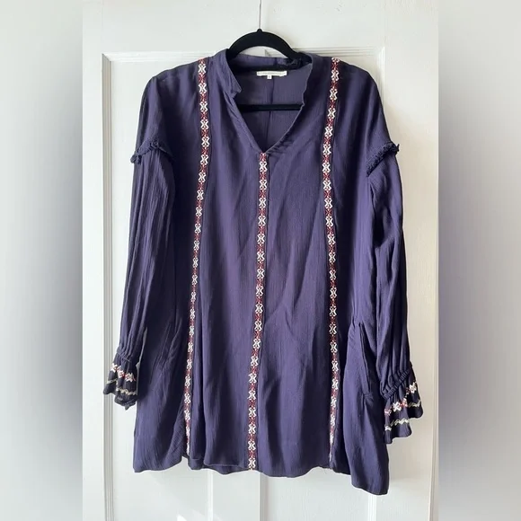 Tularosa Arabella Embroidered Navy Blue Tunic Dress Size XS - Picture 2 of 6